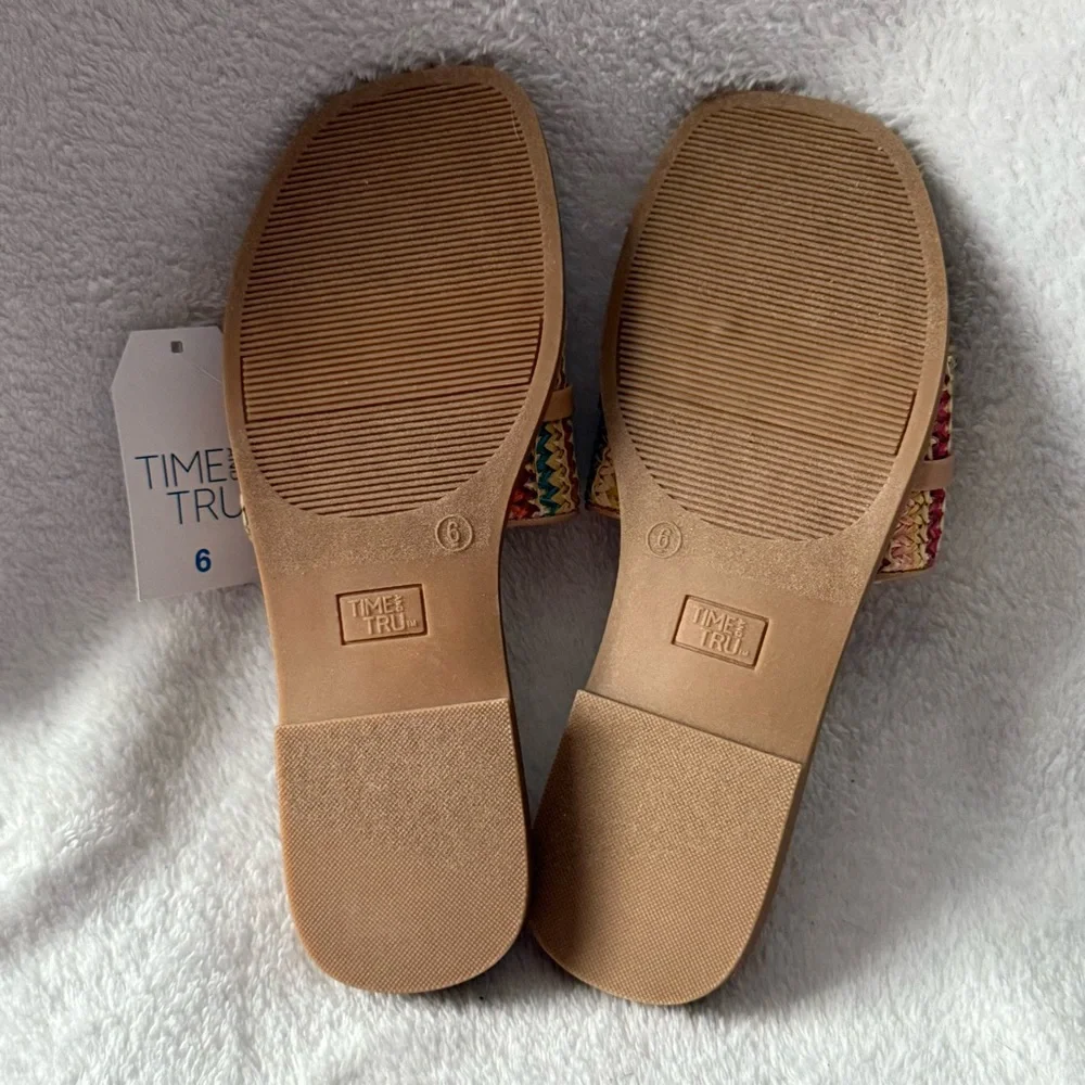Time and‎ Tru Multicolor Woven Slide Sandals Women’s Size 6 Open Toe Slip On